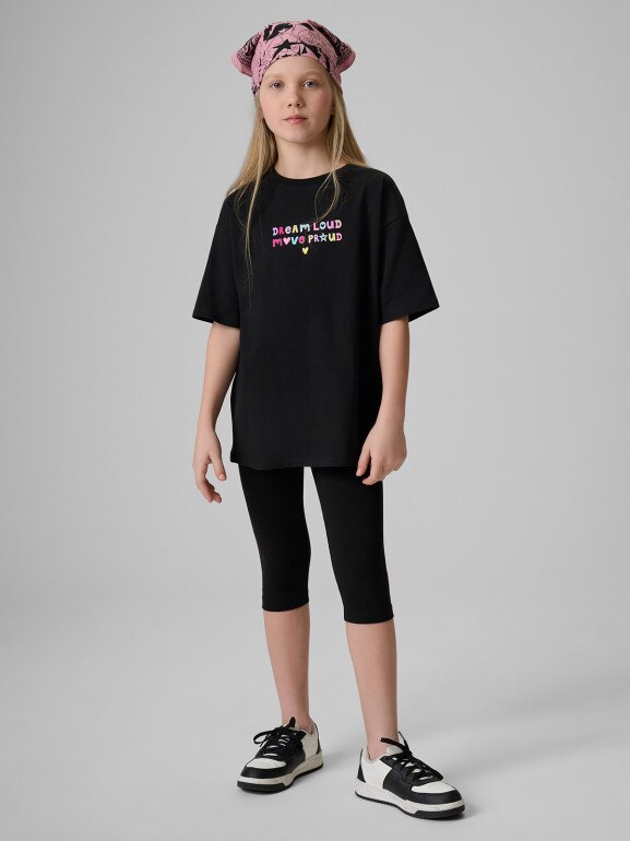 Dziewczęce legginsy 3/4 4F 4FJRSS26TTIGF331 - czarne
