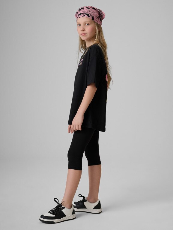Dziewczęce legginsy 3/4 4F 4FJRSS26TTIGF331 - czarne