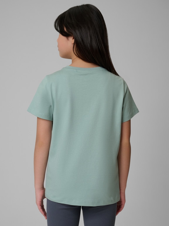 Dziewczęcy t-shirt bez nadruku 4F 4FJRSS26TTSHF3554 - miętowy