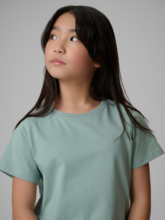 Dziewczęcy t-shirt bez nadruku 4F 4FJRSS26TTSHF3554 - miętowy