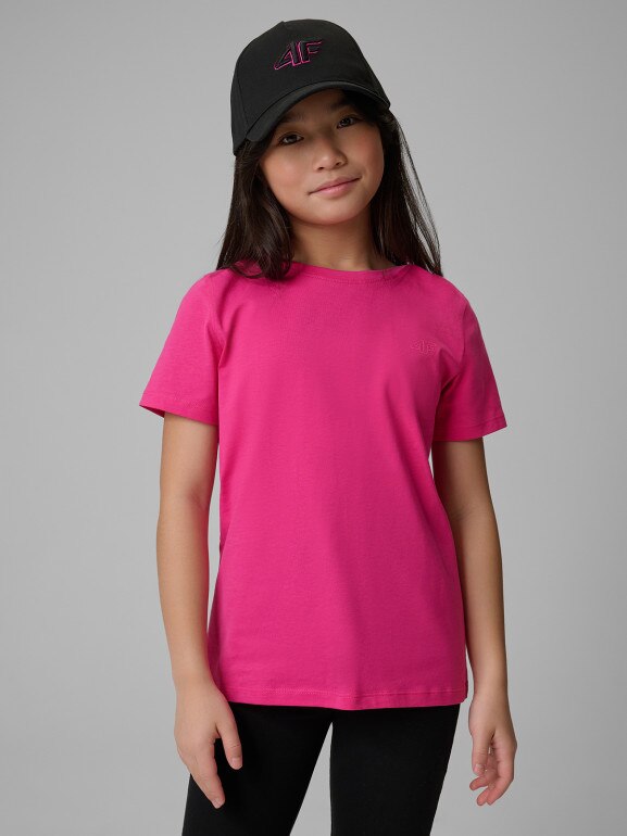 Dziewczęcy t-shirt bez nadruku 4F 4FJRSS26TTSHF3554 - różowy
