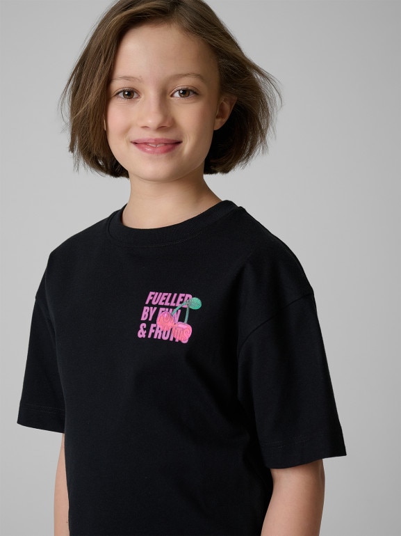 Dziewczęcy t-shirt z nadrukiem 4F 4FJRSS26TTSHF3827 - czarny