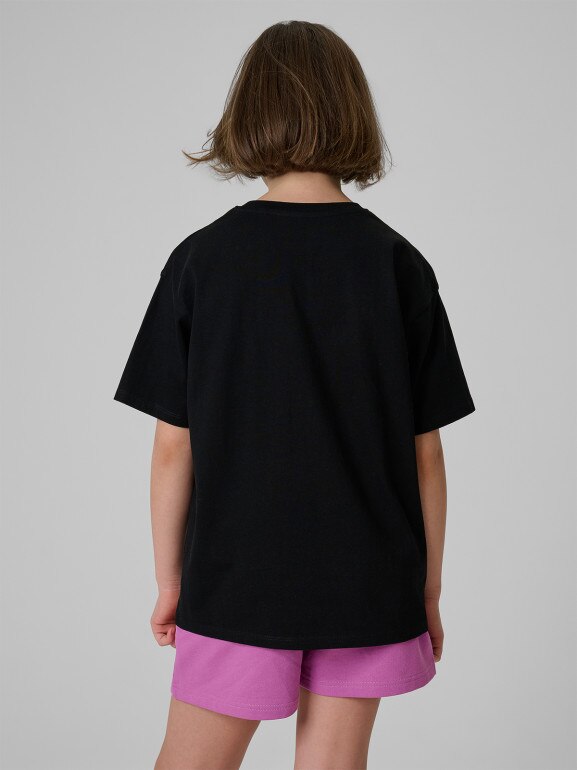 Dziewczęcy t-shirt z nadrukiem 4F 4FJRSS26TTSHF3828 - czarny