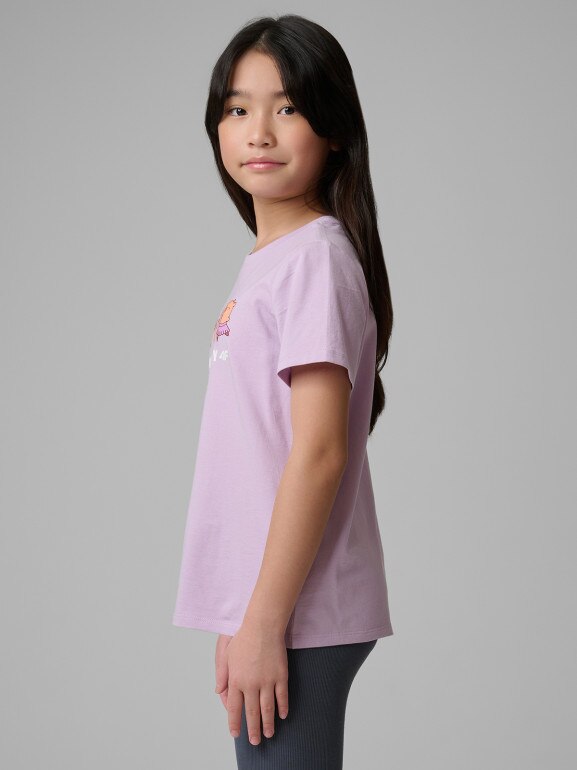 Dziewczęcy t-shirt z nadrukiem 4F 4FJRSS26TTSHF3869 - fioletowy