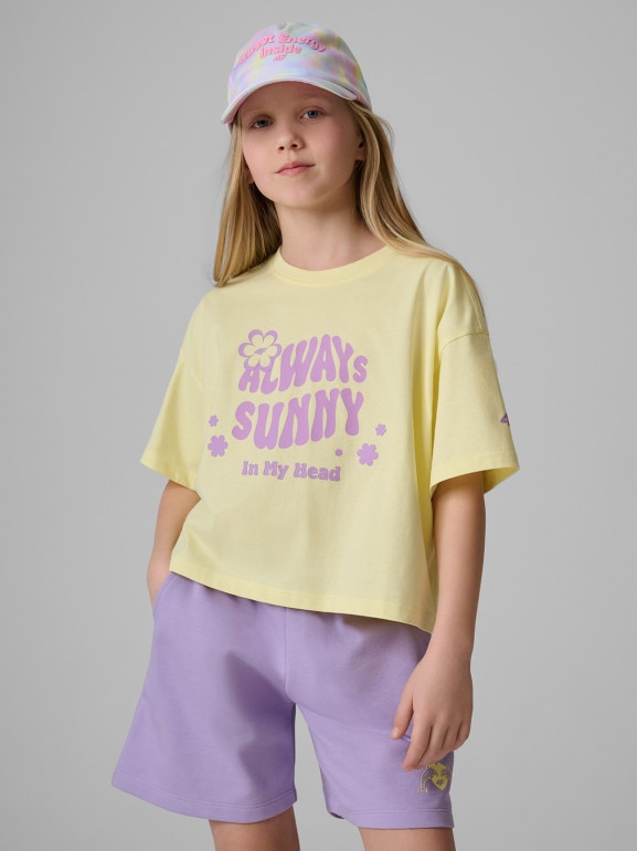 Dziewczęcy t-shirt z nadrukiem 4F 4FJRSS26TTSHF3908 - żółty