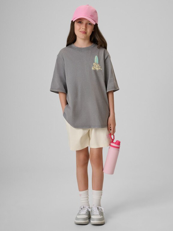 Dziewczęcy t-shirt z nadrukiem 4F 4FJRSS26TTSHF3980 - szary