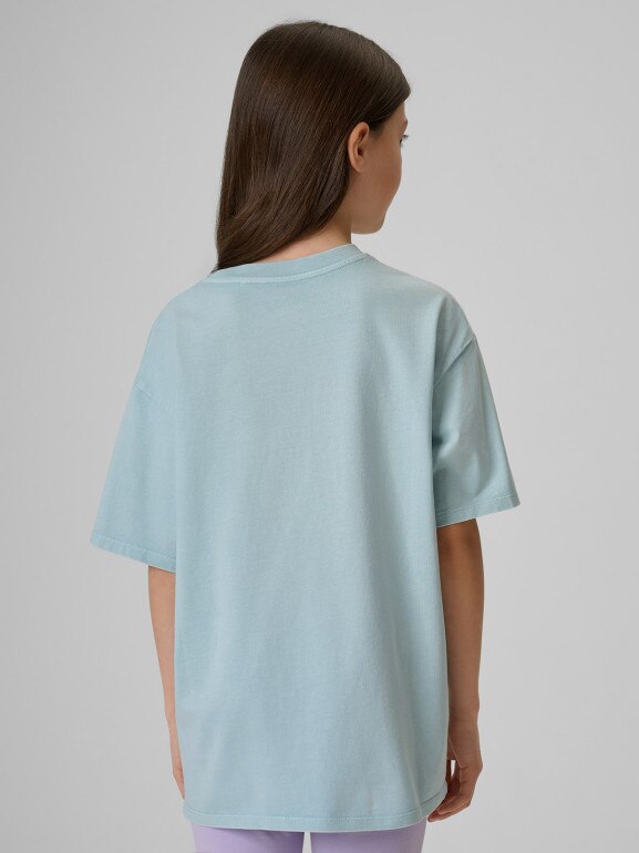 Dziewczęcy t-shirt z nadrukiem 4F 4FJRSS26TTSHF3981 - niebieski