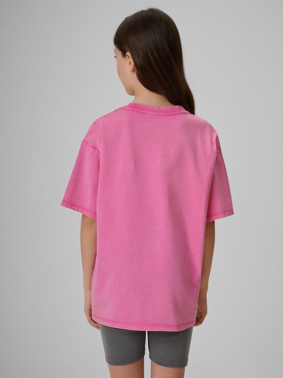 Dziewczęcy t-shirt z nadrukiem 4F 4FJRSS26TTSHF3981 - różowy