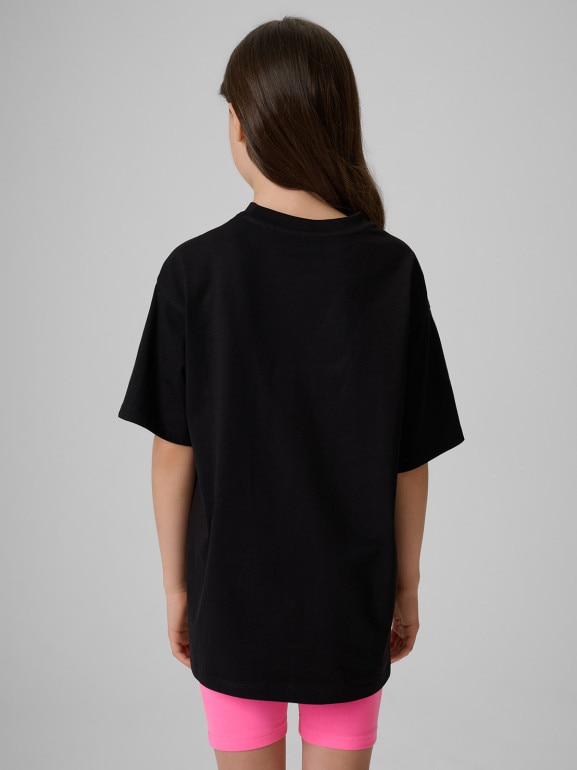 Dziewczęcy t-shirt bez nadruku 4F 4FJRSS26TTSHF3984 - czarny