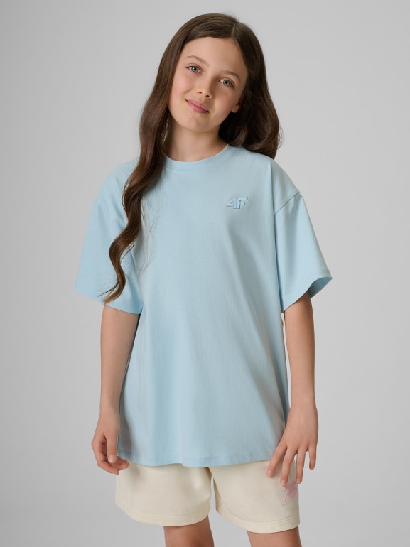 Dziewczęcy t-shirt bez nadruku 4F 4FJRSS26TTSHF3984 - niebieski