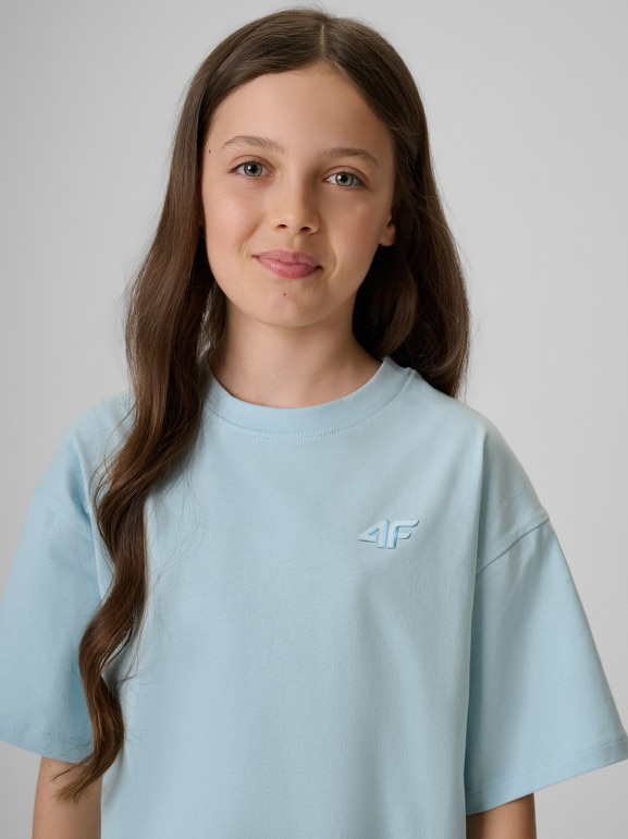 Dziewczęcy t-shirt bez nadruku 4F 4FJRSS26TTSHF3984 - niebieski