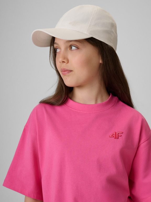Dziewczęcy t-shirt bez nadruku 4F 4FJRSS26TTSHF3984 - różowy