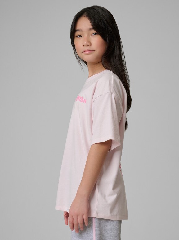 Dziewczęcy t-shirt z nadrukiem 4F 4FJRSS26TTSHF4137 - różowy