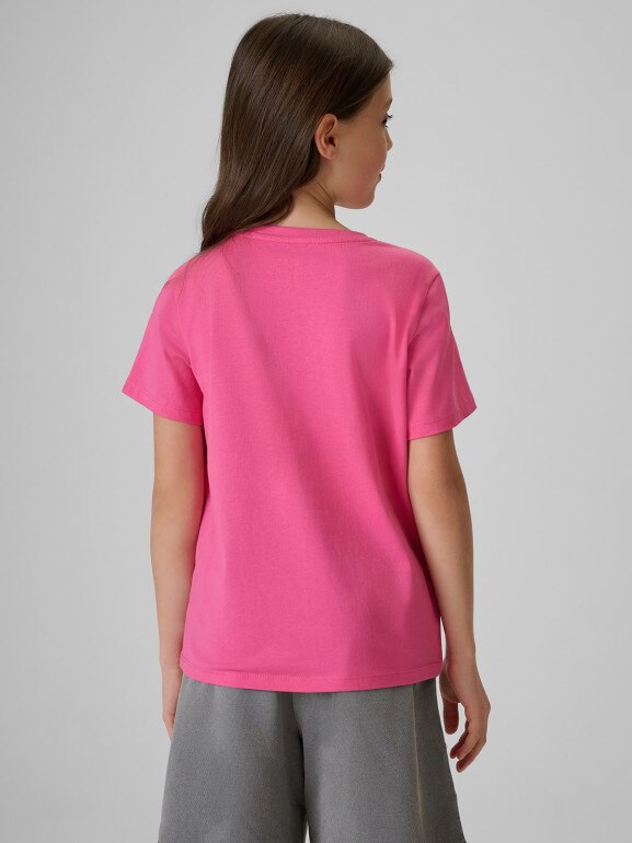 Dziewczęcy t-shirt z nadrukiem 4F 4FJRSS26TTSHF4418 - różowy
