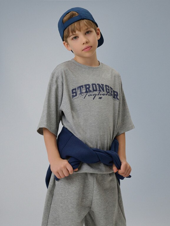 Chłopięcy t-shirt z nadrukiem 4F 4FJRSS26TTSHM3465 - szary