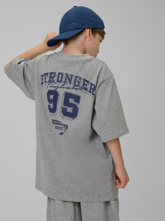 Chłopięcy t-shirt z nadrukiem 4F 4FJRSS26TTSHM3465 - szary