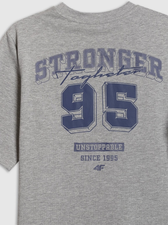 Chłopięcy t-shirt z nadrukiem 4F 4FJRSS26TTSHM3465 - szary