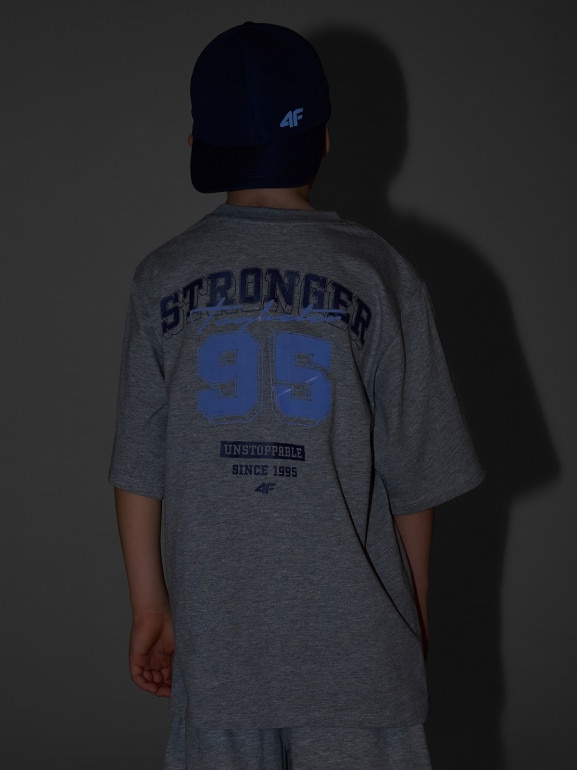 Chłopięcy t-shirt z nadrukiem 4F 4FJRSS26TTSHM3465 - szary