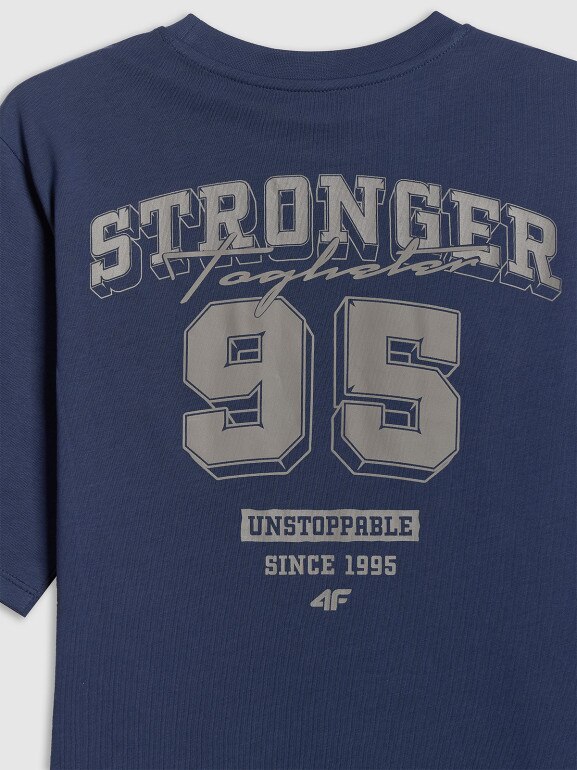 Chłopięcy t-shirt z nadrukiem 4F 4FJRSS26TTSHM3465 - granatowy