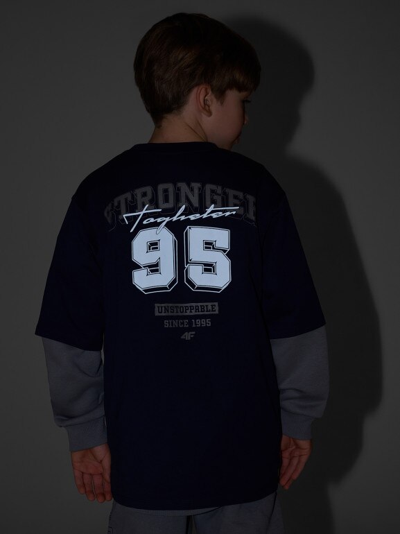 Chłopięcy t-shirt z nadrukiem 4F 4FJRSS26TTSHM3465 - granatowy