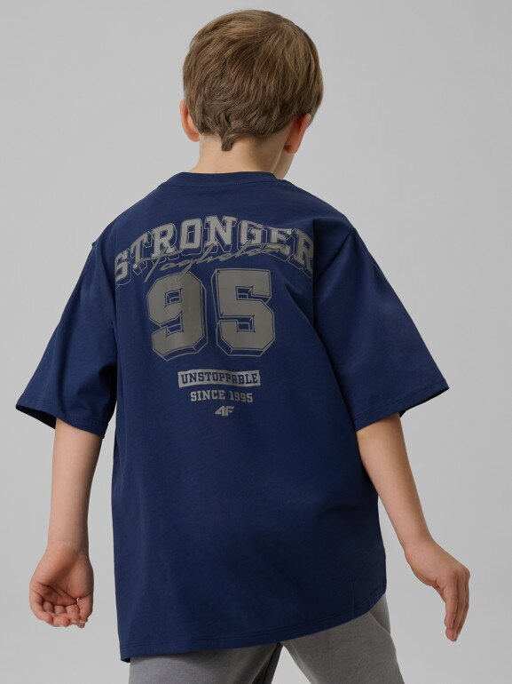 Chłopięcy t-shirt z nadrukiem 4F 4FJRSS26TTSHM3465 - granatowy