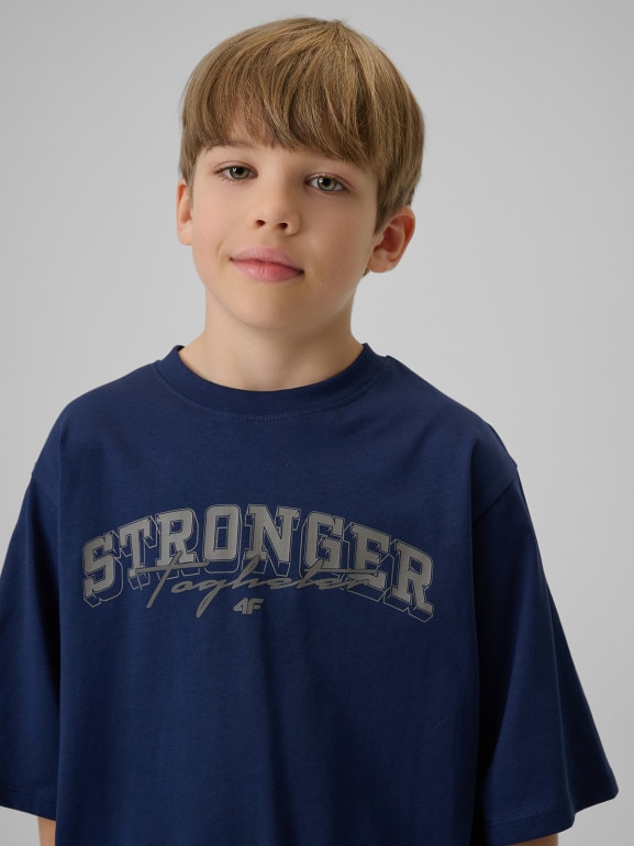Chłopięcy t-shirt z nadrukiem 4F 4FJRSS26TTSHM3465 - granatowy