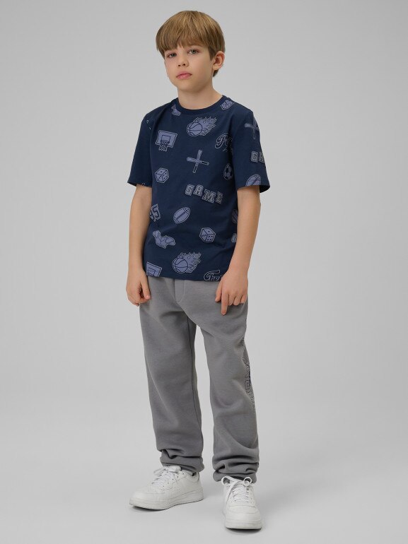 Chłopięcy t-shirt z nadrukiem 4F 4FJRSS26TTSHM3466 - granatowy