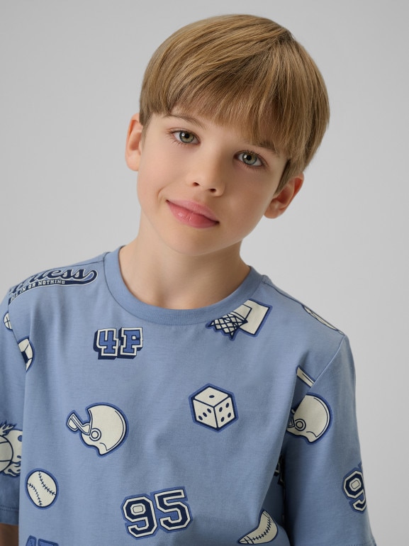 Chłopięcy t-shirt z nadrukiem 4F 4FJRSS26TTSHM3466 - niebieski