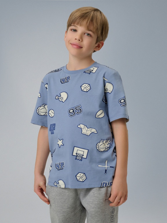 Chłopięcy t-shirt z nadrukiem 4F 4FJRSS26TTSHM3466 - niebieski