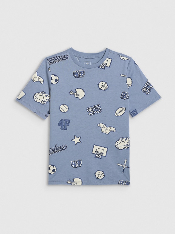 Chłopięcy t-shirt z nadrukiem 4F 4FJRSS26TTSHM3466 - niebieski