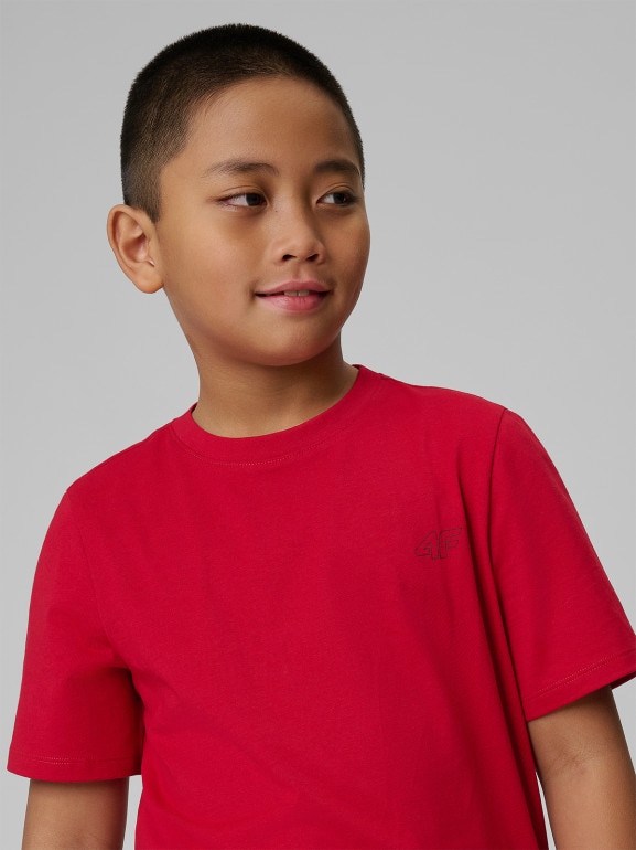 Chłopięcy t-shirt bez nadruku 4F 4FJRSS26TTSHM3598 - czerwony