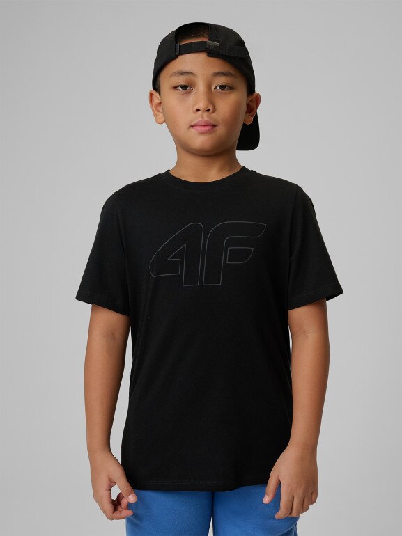 Chłopięcy t-shirt z nadrukiem 4F 4FJRSS26TTSHM3599 - czarny