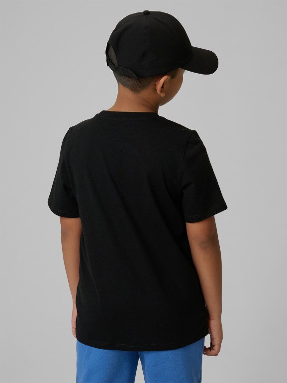 Chłopięcy t-shirt z nadrukiem 4F 4FJRSS26TTSHM3599 - czarny