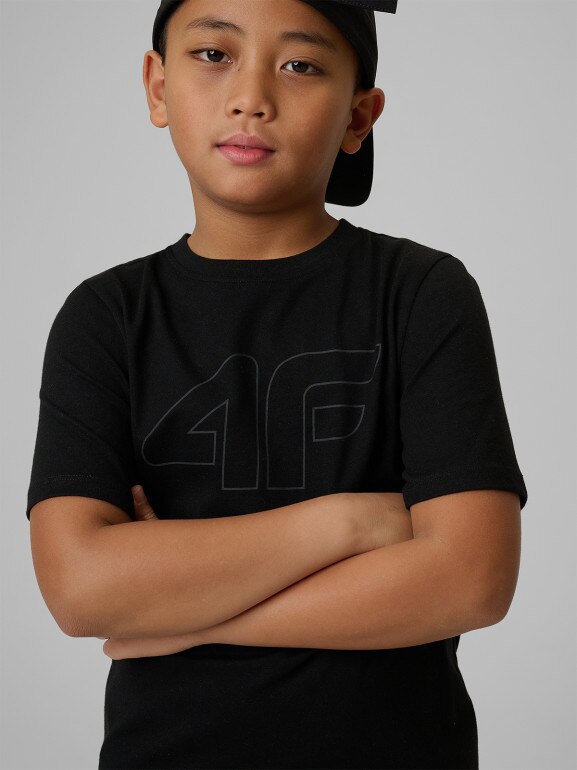 Chłopięcy t-shirt z nadrukiem 4F 4FJRSS26TTSHM3599 - czarny