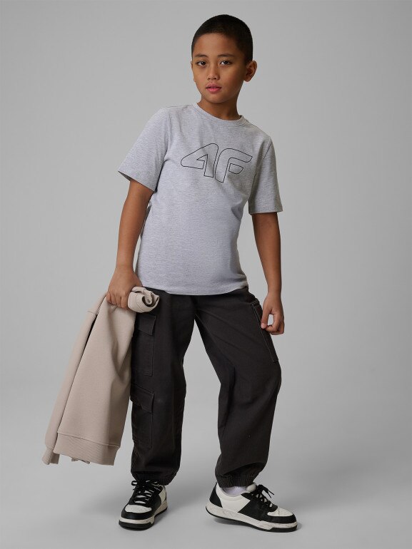 Chłopięcy t-shirt z nadrukiem 4F 4FJRSS26TTSHM3599 - szary