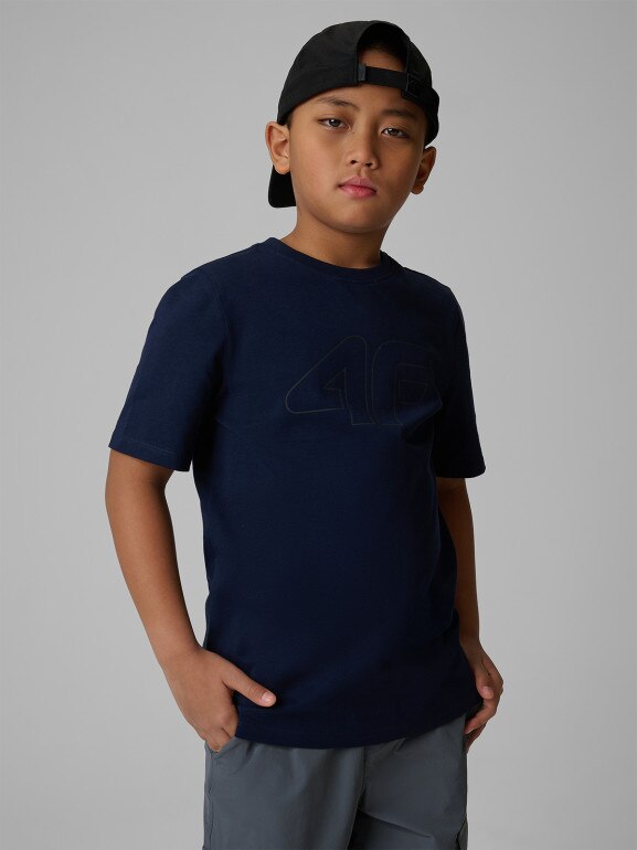 Chłopięcy t-shirt z nadrukiem 4F 4FJRSS26TTSHM3599 - granatowy