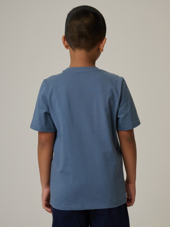 Chłopięcy t-shirt z nadrukiem 4F 4FJRSS26TTSHM3599 - denim