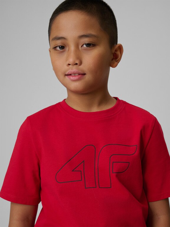 Chłopięcy t-shirt z nadrukiem 4F 4FJRSS26TTSHM3599 - czerwony