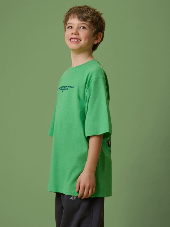 Chłopięcy t-shirt z nadrukiem 4F 4FJRSS26TTSHM3696 - zielony