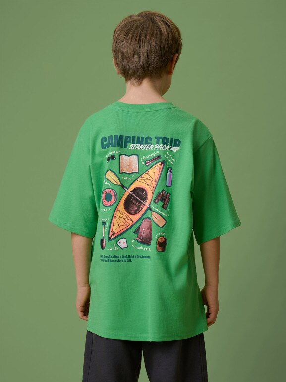 Chłopięcy t-shirt z nadrukiem 4F 4FJRSS26TTSHM3696 - zielony