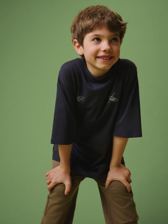 Chłopięcy t-shirt z nadrukiem 4F 4FJRSS26TTSHM3748 - szary