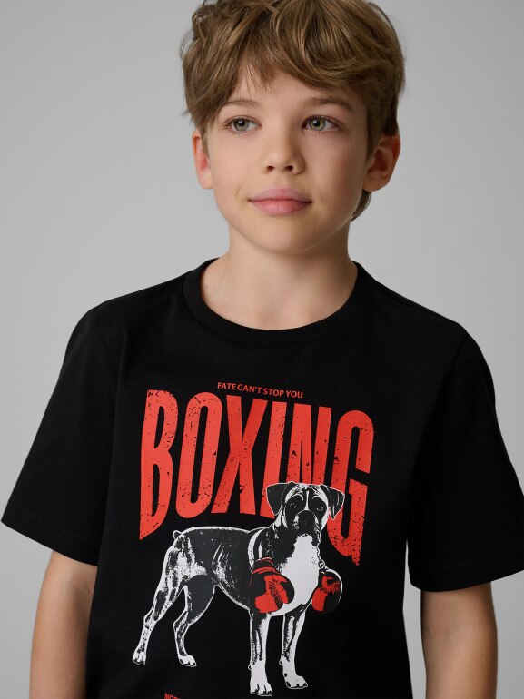 Chłopięcy t-shirt z nadrukiem 4F 4FJRSS26TTSHM3830 - czarny