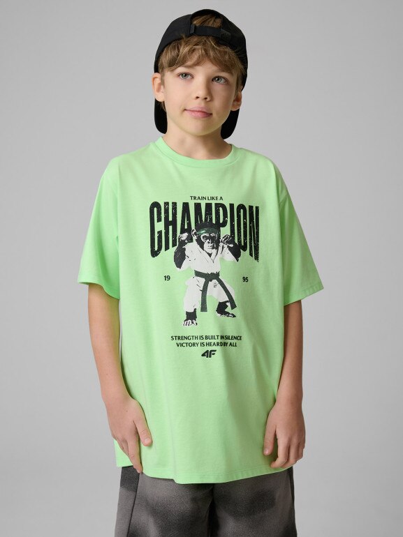 Chłopięcy t-shirt z nadrukiem 4F 4FJRSS26TTSHM3831 - zielony