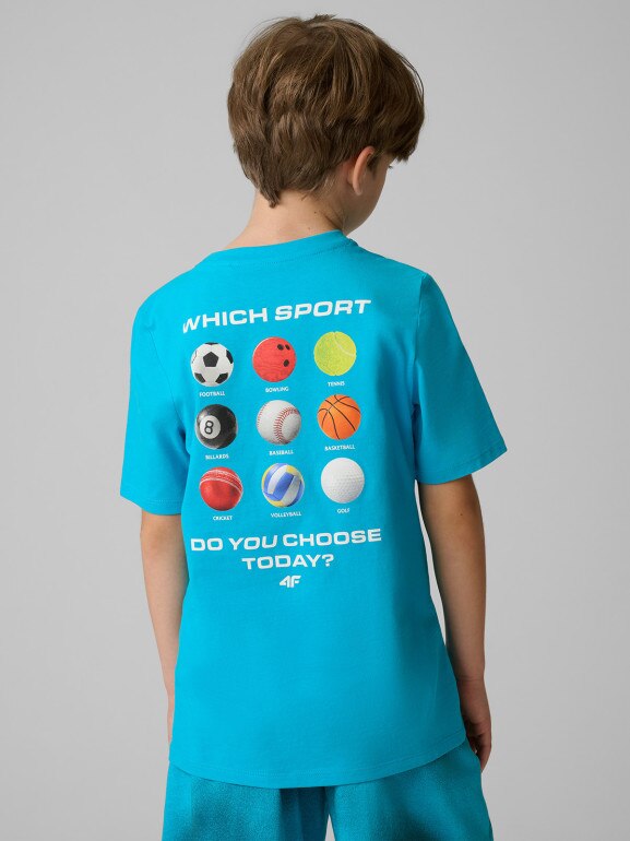 Chłopięcy t-shirt z nadrukiem 4F 4FJRSS26TTSHM3832 - niebieski