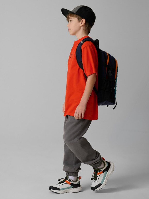 Chłopięca koszulka z nadrukiem 4F 4FJRSS26TTSHM3835 - pomarańczowa