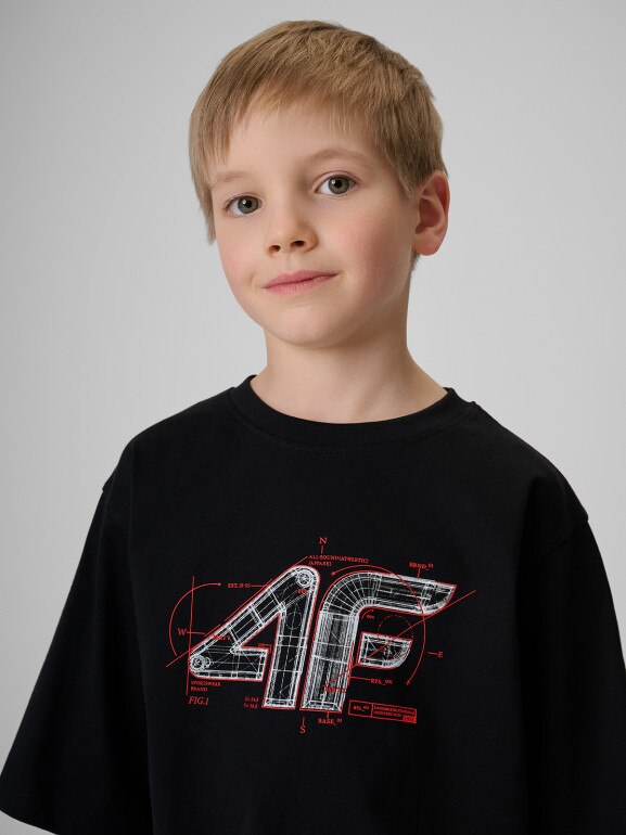 Chłopięcy t-shirt z nadrukiem 4F 4FJRSS26TTSHM3857 - czarny
