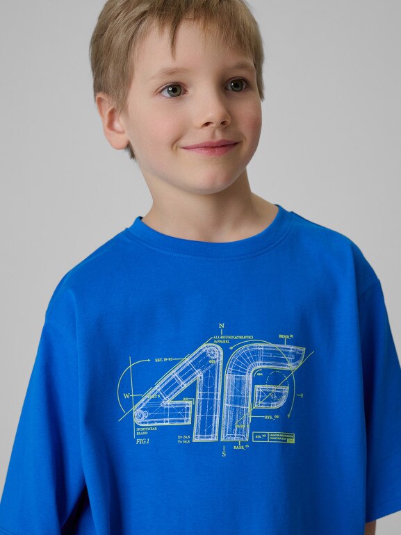 Chłopięcy t-shirt z nadrukiem 4F 4FJRSS26TTSHM3857 - niebieski