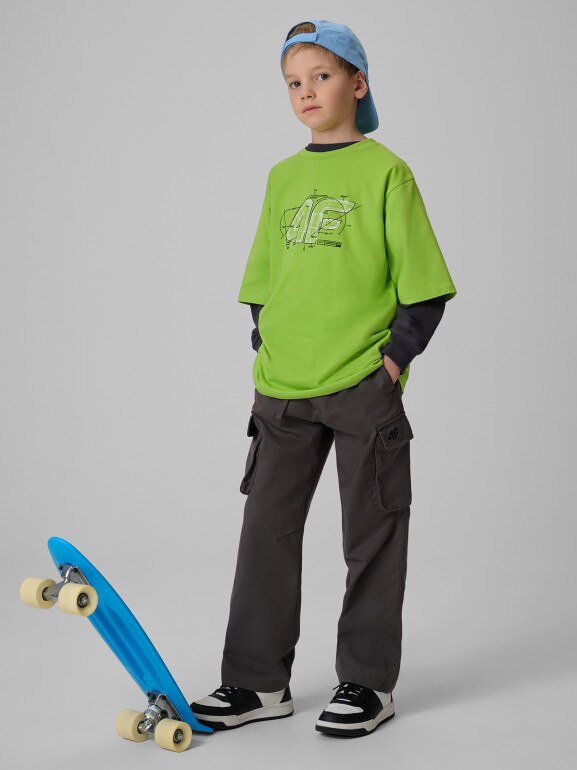 Chłopięcy t-shirt z nadrukiem 4F 4FJRSS26TTSHM3857 - zielony