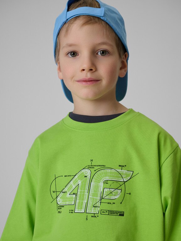 Chłopięcy t-shirt z nadrukiem 4F 4FJRSS26TTSHM3857 - zielony