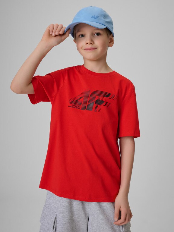 Chłopięcy t-shirt z nadrukiem 4F 4FJRSS26TTSHM3864 - czerwony